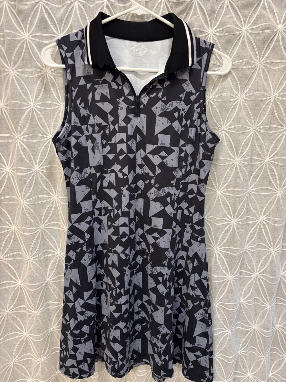 Sleeveless Zip-Front Polo Dress in Black & Gray